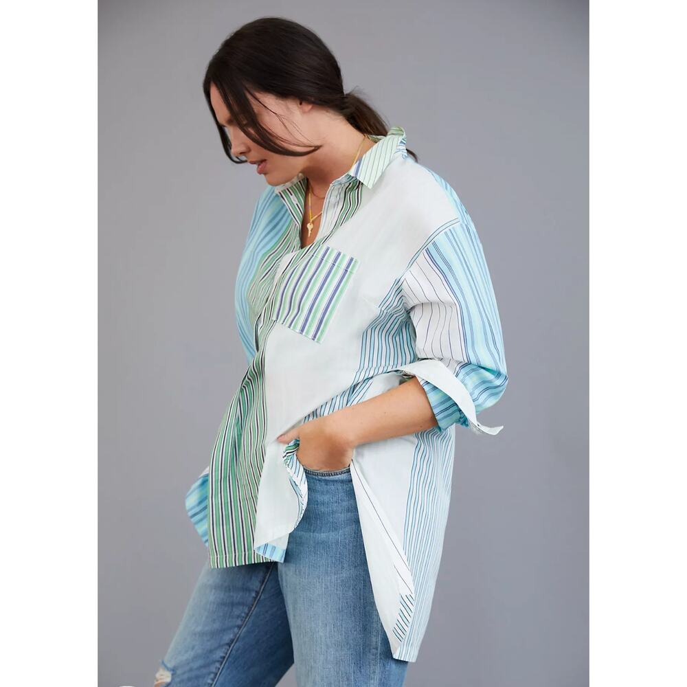 Anthropologie Maeve Alix Henley Blouse - Patchwork Stripe Pattern - Large - Picture 2 of 6